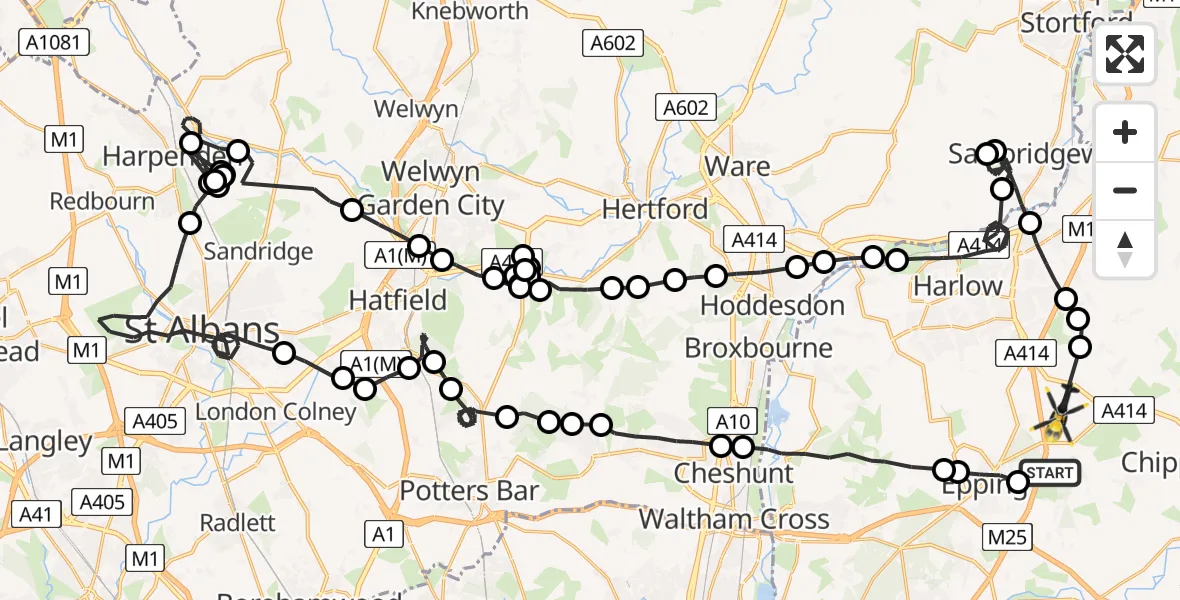 Flight route Police Helicopter Coopersale - North Weald Airfield, 04 August 2026, 08:50