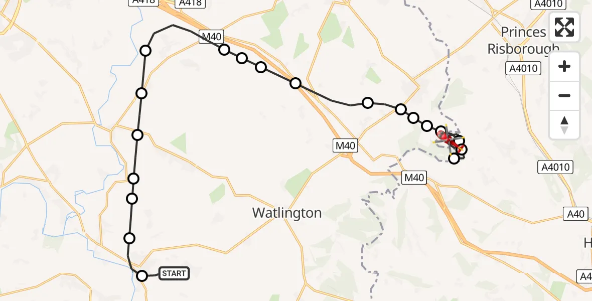Flight route Air Ambulance Helicopter RAF Benson - Chinnor, 04 August 2026, 08:54