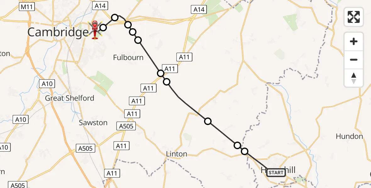 Flight route Air Ambulance Helicopter Haverhill - Cambridge City Airport, 04 August 2026, 08:55