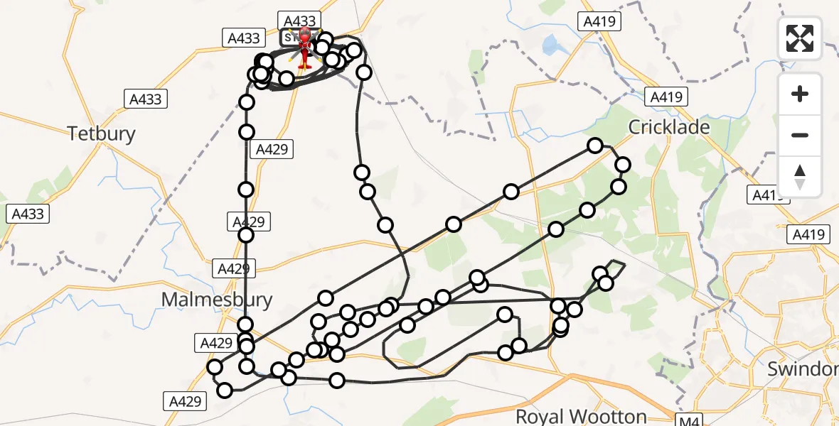 Flight route Air Ambulance Helicopter Cotswold Airport - Cotswold Airport, 04 August 2026, 08:58