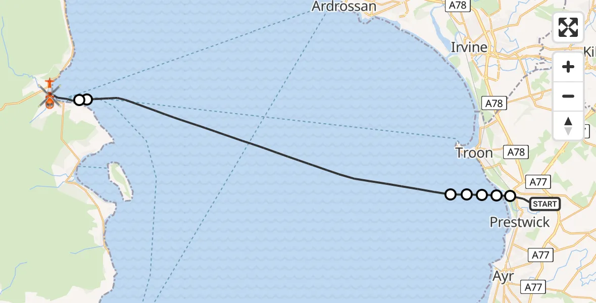 Flight route Coastguard Helicopter Glasgow Prestwick Airport - Brodick, 04 August 2026, 10:24