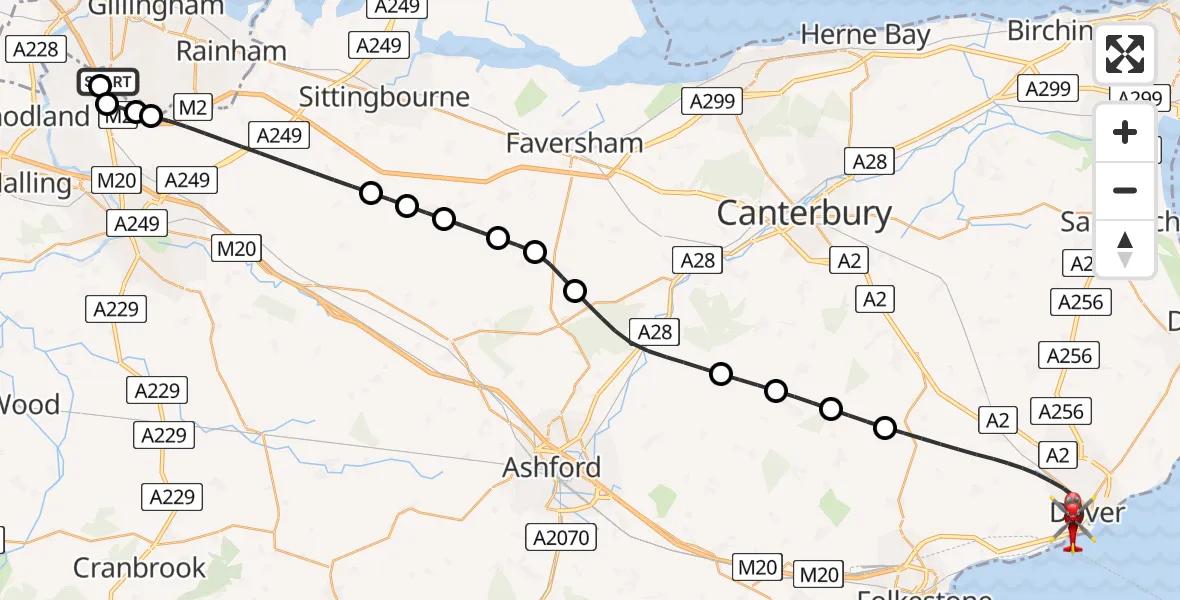 Flight route Air Ambulance Helicopter Rochester Airport - Dover, 04 August 2026, 10:26