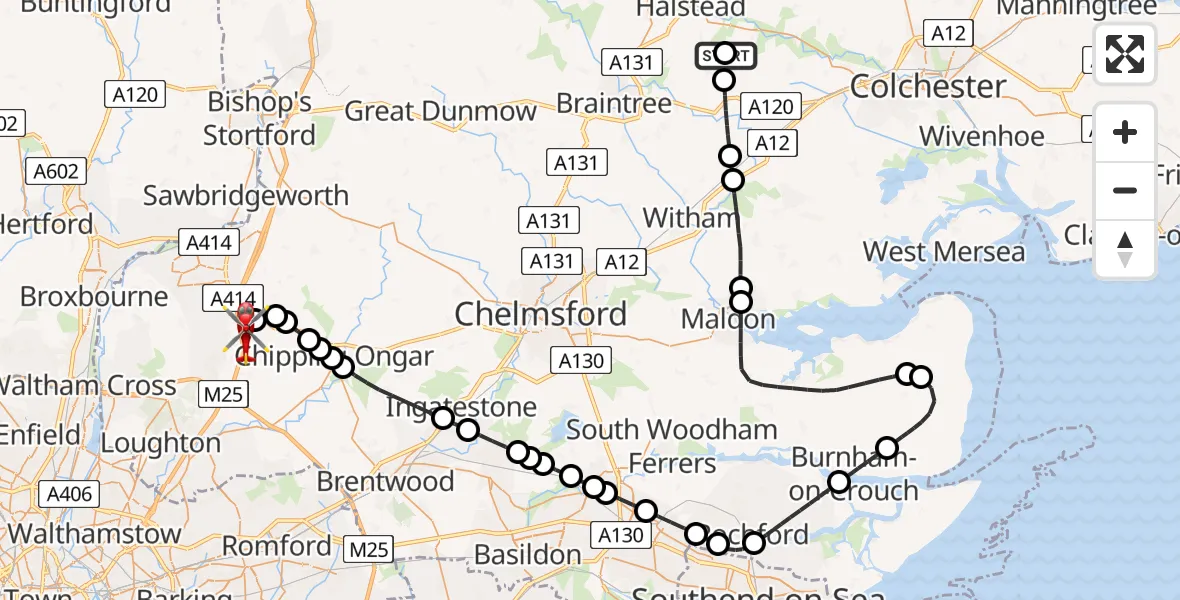 Flight route Air Ambulance Helicopter Earls Colne Airfield - North Weald Airfield, 04 August 2026, 10:26