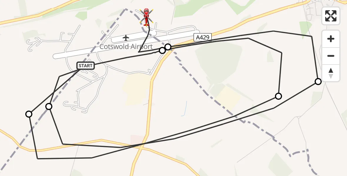 Flight route Air Ambulance Helicopter Cotswold Airport - Cotswold Airport, 04 August 2026, 10:56