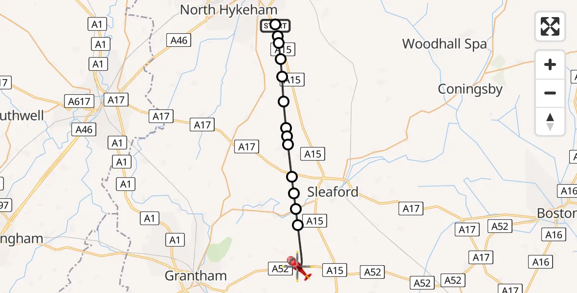Flight route Air Ambulance Helicopter RAF Waddington - North Kesteven, 04 August 2026, 11:02