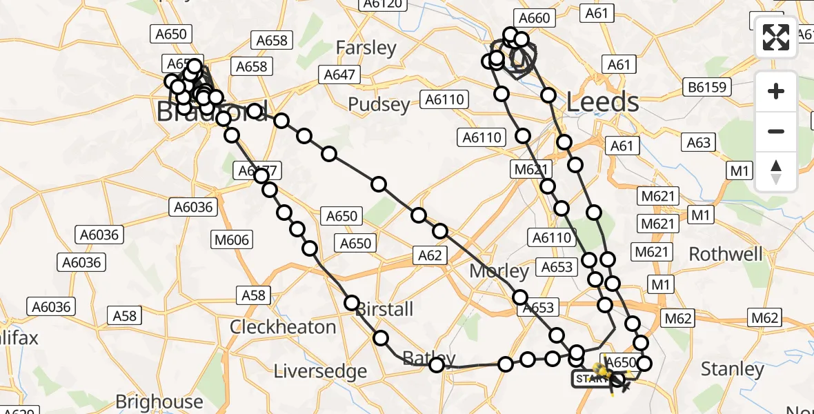 Flight route Police Helicopter East Ardsley - East Ardsley, 04 August 2026, 11:14