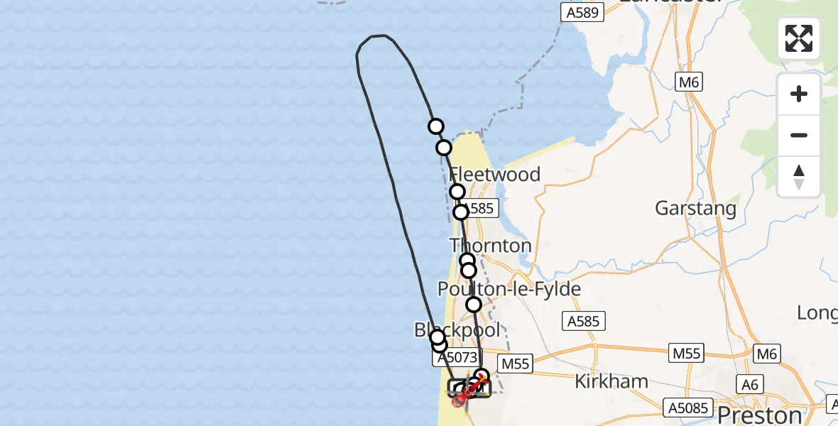 Flight route Air Ambulance Helicopter Blackpool Airport - Blackpool Airport, 04 August 2026, 11:40