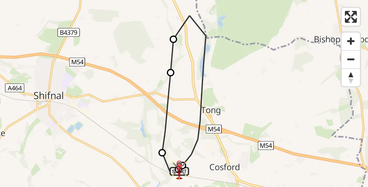 Flight route Air Ambulance Helicopter RAF Cosford - Cosford, 04 August 2026, 11:54