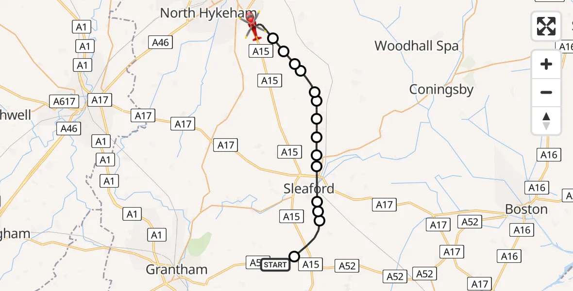 Flight route Air Ambulance Helicopter Newton - North Kesteven, 04 August 2026, 12:23