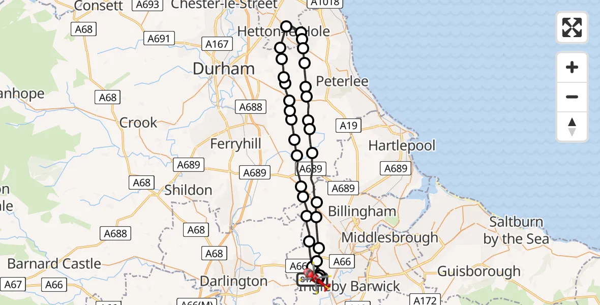 Flight route Air Ambulance Helicopter Longnewton - Egglescliffe, 04 August 2026, 12:28