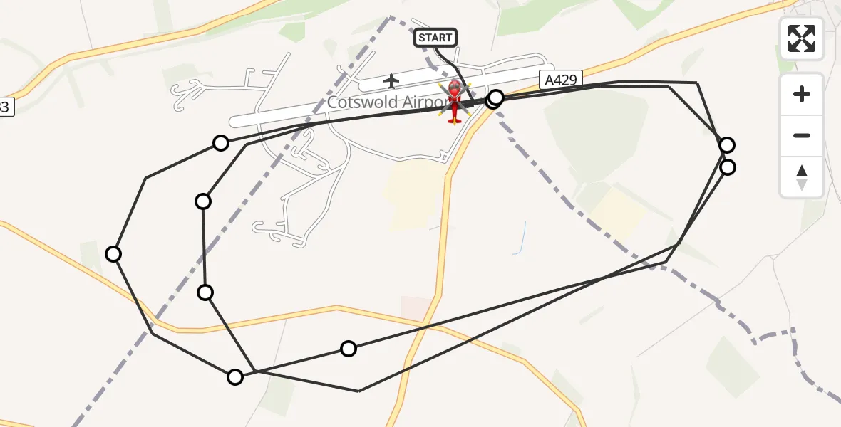 Flight route Air Ambulance Helicopter Cotswold Airport - Cotswold Airport, 04 August 2026, 13:02