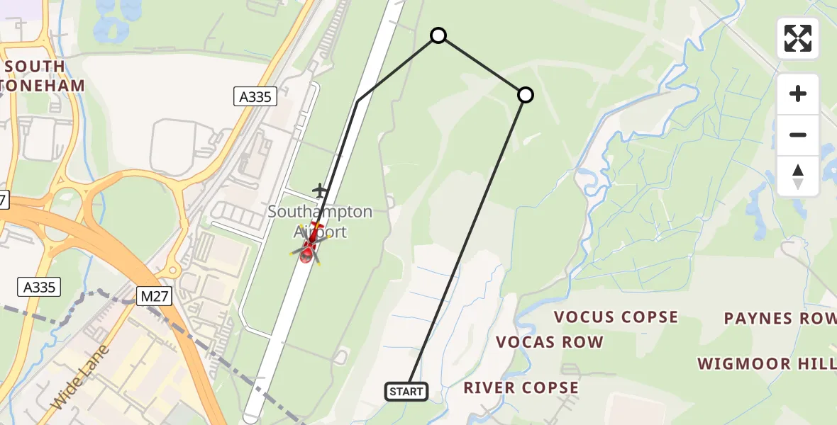 Flight route Air Ambulance Helicopter Southampton Airport - Southampton Airport, 04 August 2026, 13:08