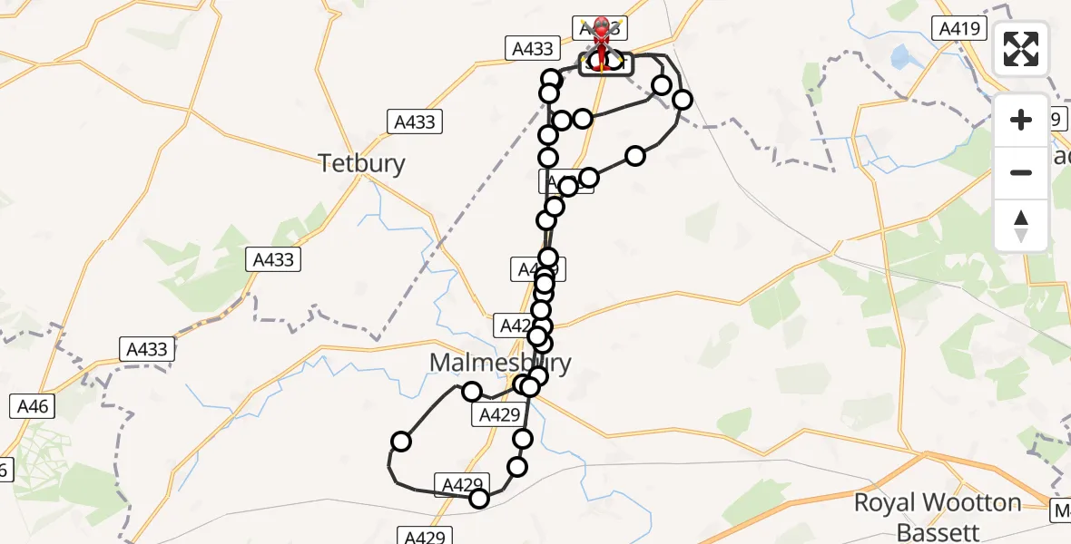 Flight route Air Ambulance Helicopter Cotswold Airport - Cotswold Airport, 04 August 2026, 13:31