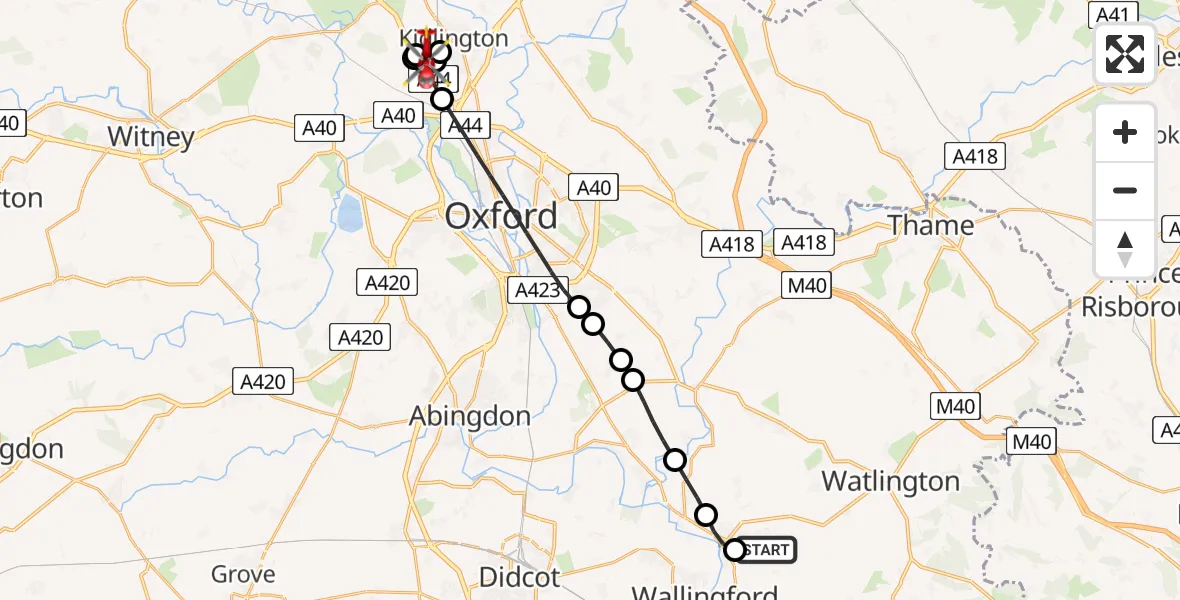 Flight route Air Ambulance Helicopter RAF Benson - Begbroke, 04 August 2026, 13:48