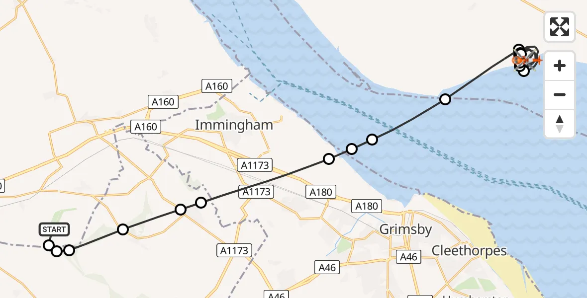 Flight route Coastguard Helicopter Humberside Airport - Welwick, 04 August 2026, 14:38