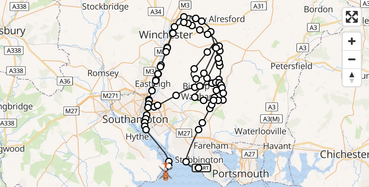 Flight route Coastguard Helicopter Solent Airport - English Channel, 04 August 2026, 14:41