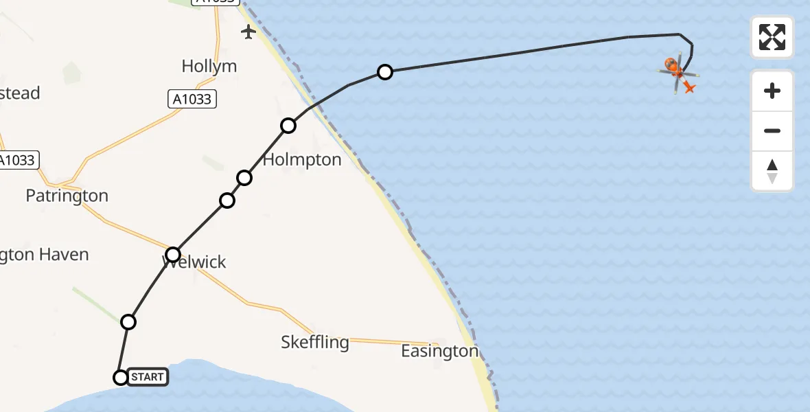 Flight route Coastguard Helicopter Welwick - North Sea, 04 August 2026, 15:03