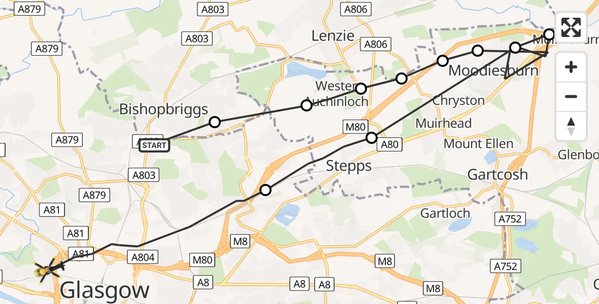 Flight route Police Helicopter Glasgow - Glasgow, 04 August 2026, 15:14