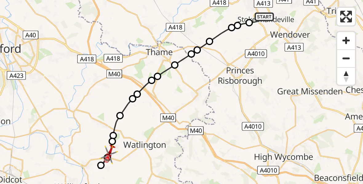 Flight route Air Ambulance Helicopter Stoke Mandeville - Cuxham, 04 August 2026, 15:30