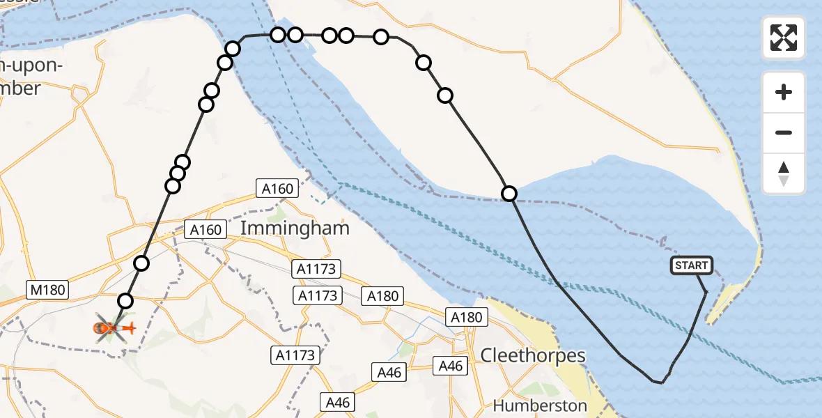 Flight route Coastguard Helicopter North Sea - Humberside Airport, 04 August 2026, 15:38