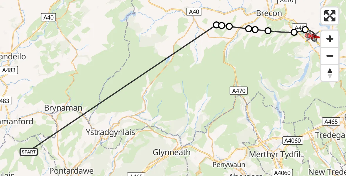 Flight route Air Ambulance Helicopter Mawr - Pennorth, 04 August 2026, 15:57