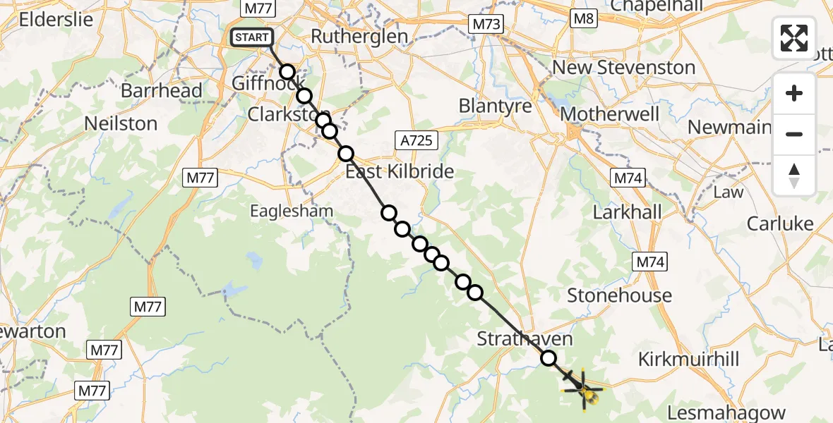 Flight route Police Helicopter Glasgow - Sandford, 04 August 2026, 15:58