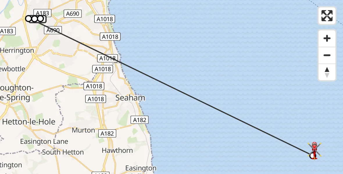 Flight route Air Ambulance Helicopter Chester Gate - North Sea, 04 August 2026, 16:29