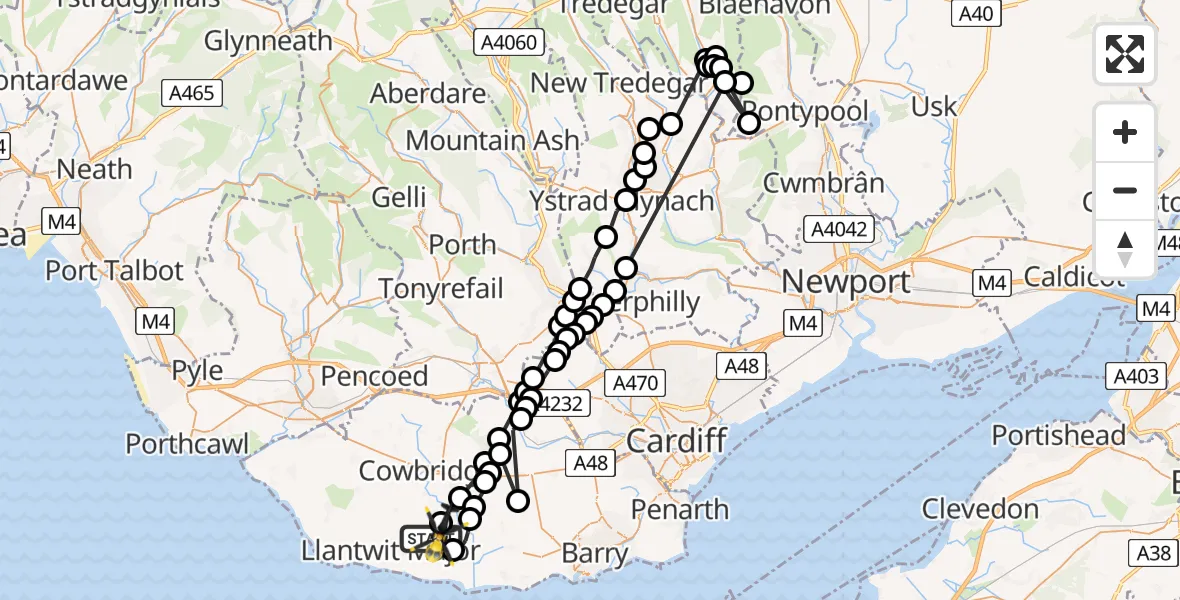 Flight route Police Helicopter MOD St Athan - St Mary Church, 04 August 2026, 16:45