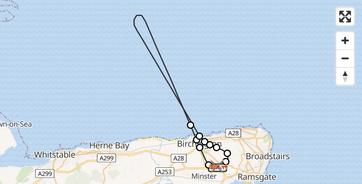 Flight route Coastguard Helicopter Manston Airport - Manston Airport, 04 August 2026, 16:46