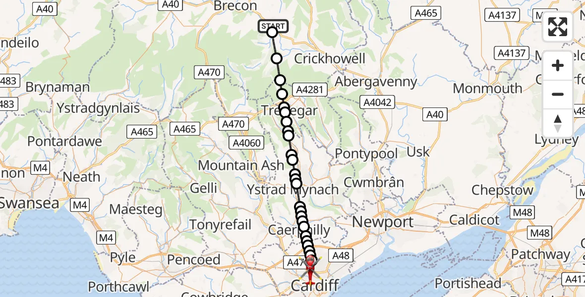 Flight route Air Ambulance Helicopter Pennorth - Birchgrove, 04 August 2026, 16:47