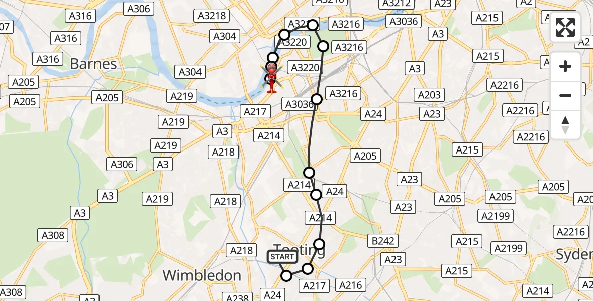 Flight route Air Ambulance Helicopter St Georges Hospital - London Heliport, 04 August 2026, 17:28