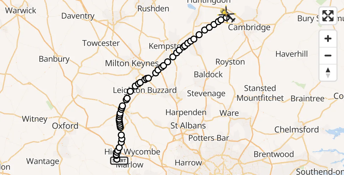 Flight route Police Helicopter Hambleden - South Cambridgeshire, 04 August 2026, 17:41