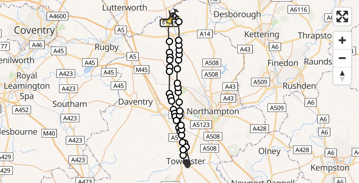 Flight route Police Helicopter Welford - Harborough, 04 August 2026, 18:06