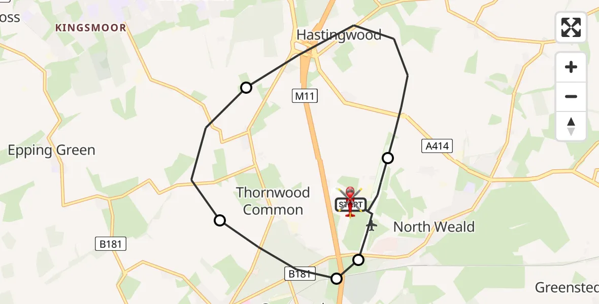 Flight route Air Ambulance Helicopter North Weald Airfield - North Weald Airfield, 04 August 2026, 18:08