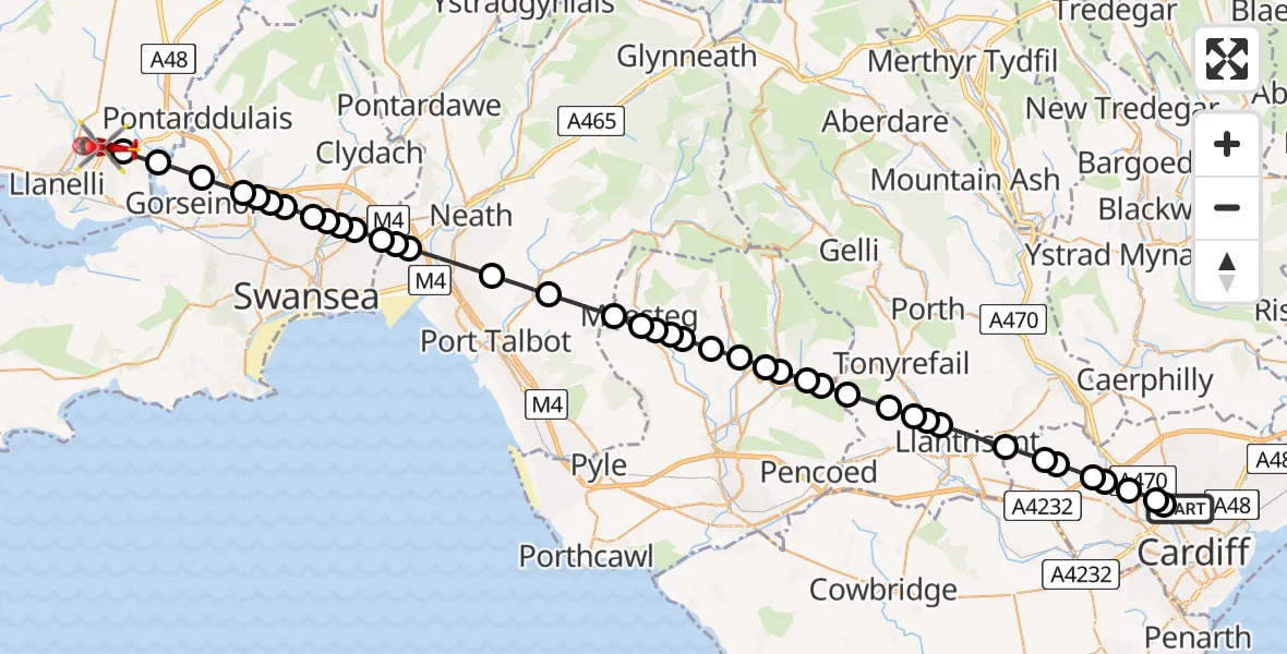Flight route Air Ambulance Helicopter Birchgrove - Dafen, 04 August 2026, 18:23
