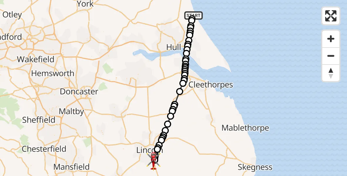 Flight route Air Ambulance Helicopter Hornsea - North Kesteven, 04 August 2026, 18:54