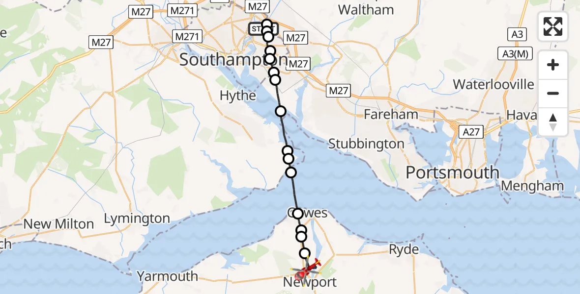 Flight route Air Ambulance Helicopter Townhill Park - Newport, 04 August 2026, 18:55
