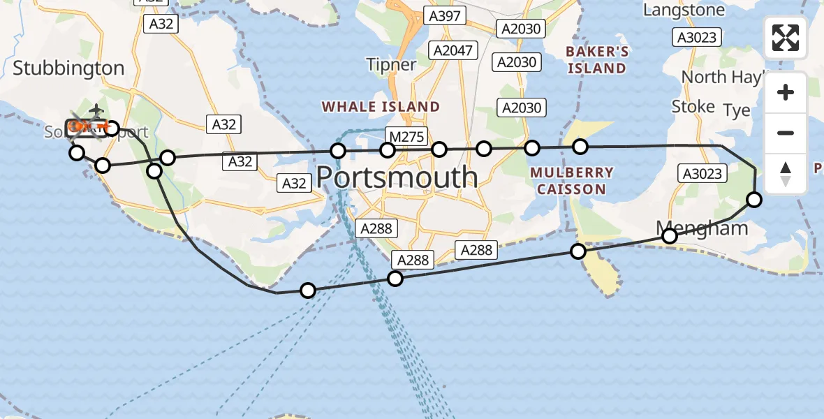 Flight route Coastguard Helicopter Solent Airport - Solent Airport, 04 August 2026, 19:16