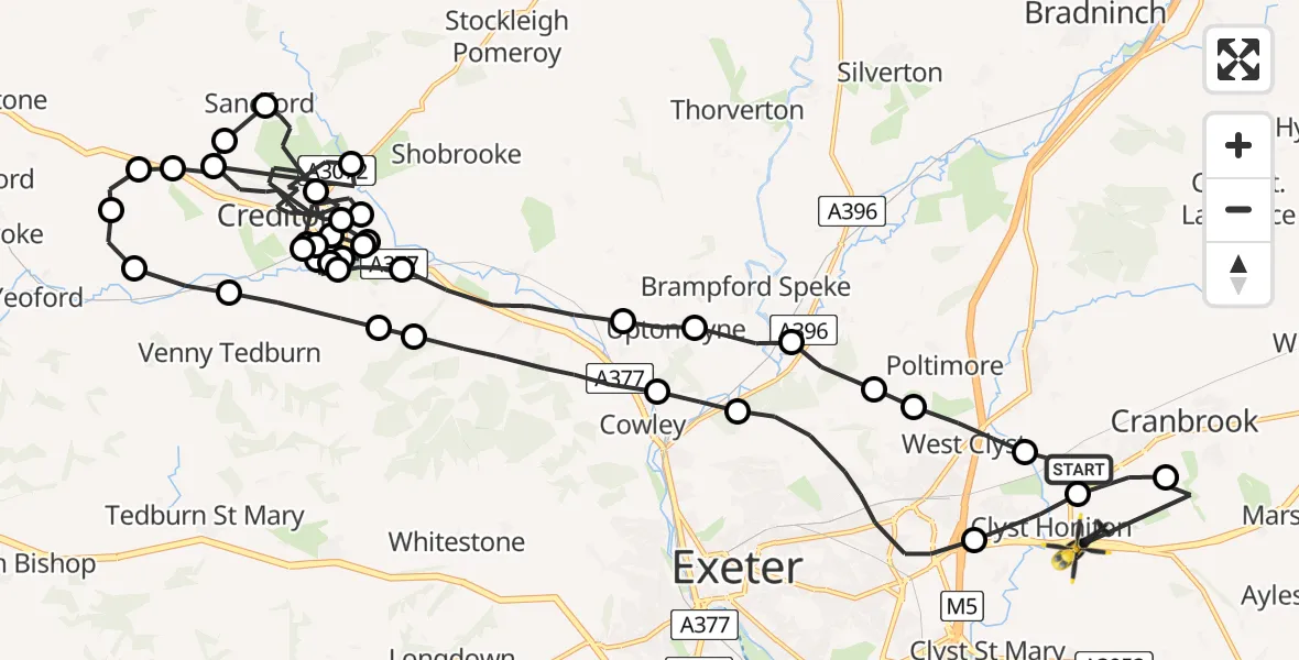 Flight route Police Helicopter East Devon - Clyst Honiton, 04 August 2026, 19:23