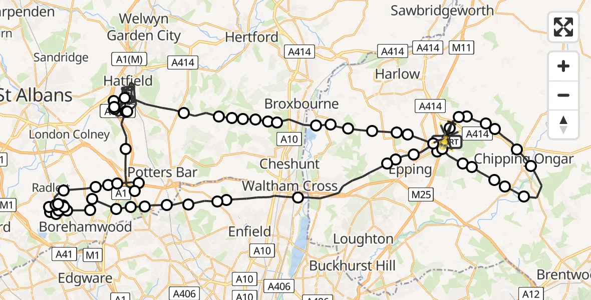Flight route Police Helicopter North Weald Airfield - North Weald Airfield, 04 August 2026, 19:27