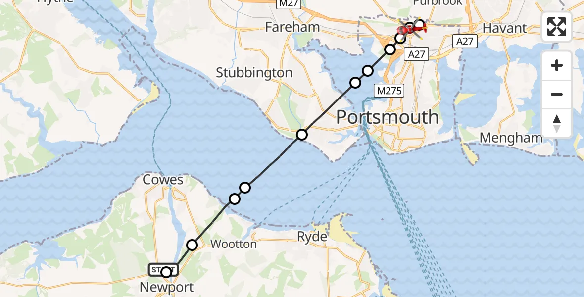 Flight route Air Ambulance Helicopter St Marys Hospital Isle Of Wight - Wymering, 04 August 2026, 19:35