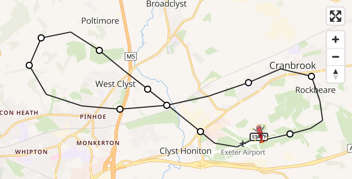 Flight route Air Ambulance Helicopter Exeter International Airport - Exeter International Airport, 04 August 2026, 19:51