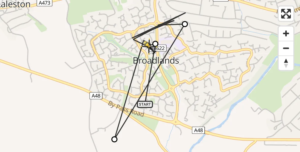 Flight route Police Helicopter Broadlands - Cefn Glas, 04 August 2026, 20:00