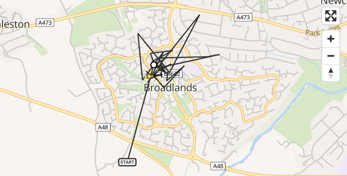 Flight route Police Helicopter Broadlands - Cefn Glas, 04 August 2026, 20:03