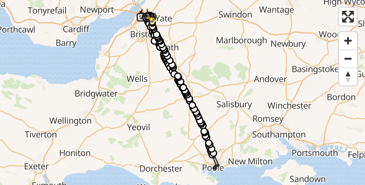 Flight route Police Helicopter Almondsbury Helicopter Base - Almondsbury Helicopter Base, 04 August 2026, 20:09
