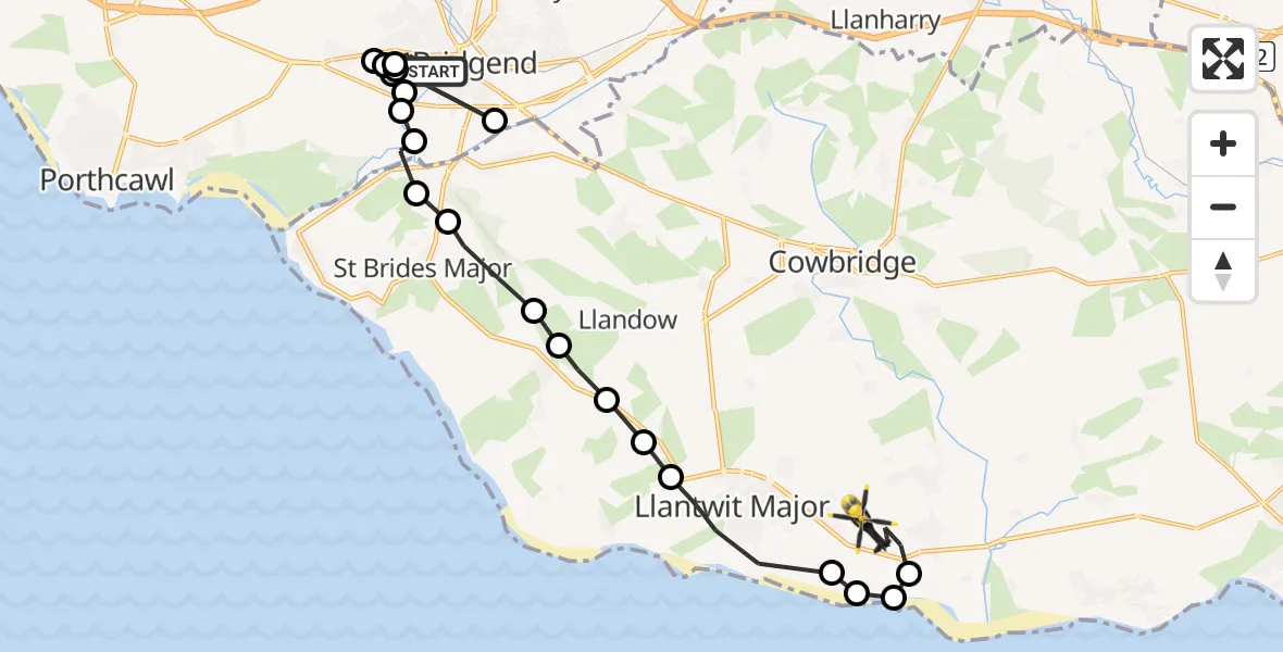 Flight route Police Helicopter Bridgend - MOD St Athan, 04 August 2026, 20:12