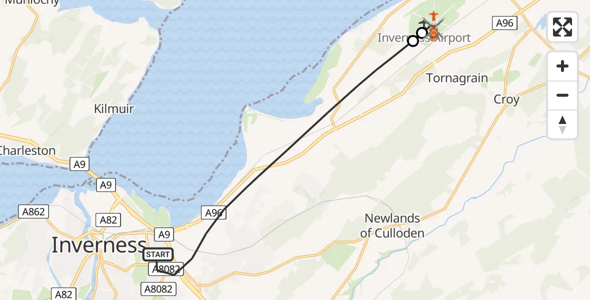 Flight route Coastguard Helicopter Inverness - Inverness Airport, 04 August 2026, 20:49