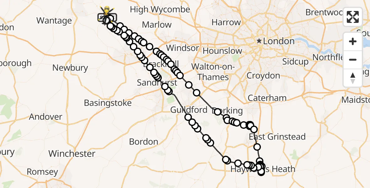 Flight route Police Helicopter Benson - Crowmarsh Gifford, 04 August 2026, 21:07