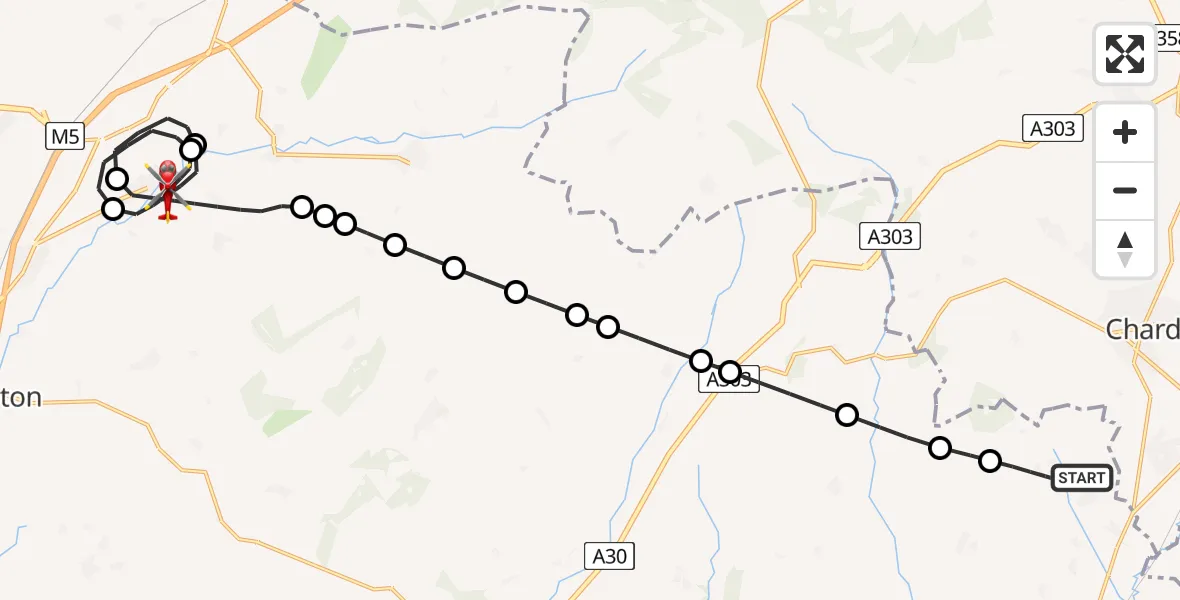 Flight route Air Ambulance Helicopter Chardstock - Uffculme, 04 August 2026, 21:49