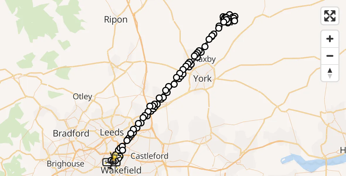Flight route Police Helicopter East Ardsley - East Ardsley, 04 August 2026, 21:58